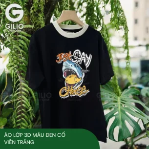 Áo lớp 3D Màu Đen Cổ Viền Trắng