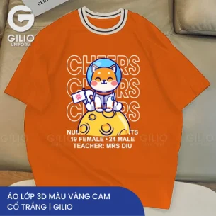 Áo lớp 3D Màu Vàng Cam Cổ Trắng