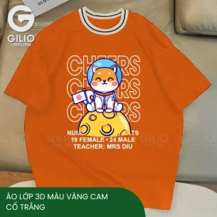 Áo lớp 3D Màu Vàng Cam Cổ Trắng