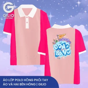 áo áo lớp Polo hồng phối tay áo và hai bên hông