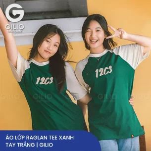 Áo lớp Raglan Tee Xanh Tay Trắng