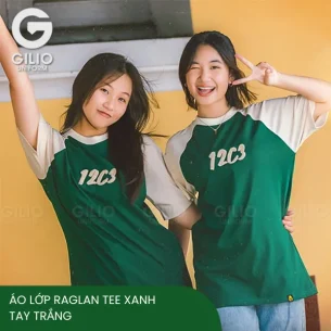 Áo lớp Raglan Tee Xanh Tay Trắng