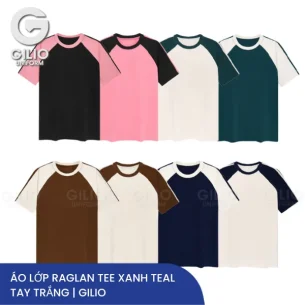 áo lớp Raglan Tee xanh teal tay trắng của nhà Gilio