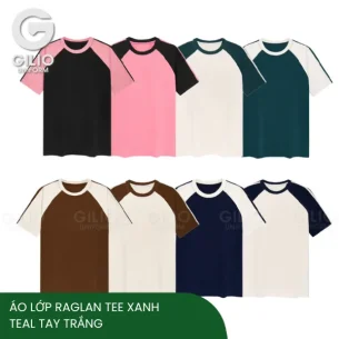 Áo lớp Raglan Tee Xanh Teal Tay Trắng