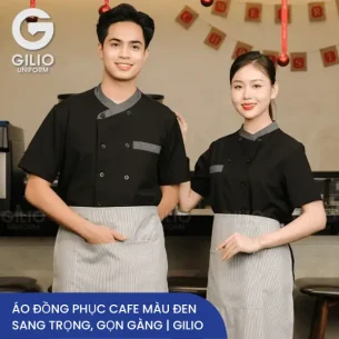 Áo đồng phục cà phê màu đen sang trọng, gọn gàng