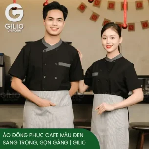 Áo đồng phục cà phê màu đen sang trọng, gọn gàng