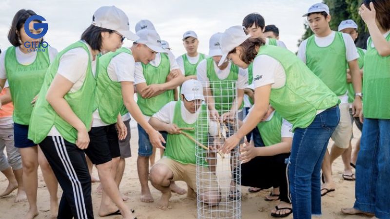 áo lưới team building xanh lá cây