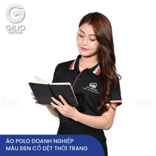 Áo Polo doanh nghiệp đen cổ viền màu