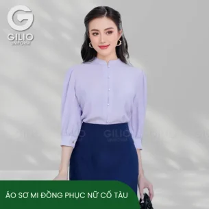Áo sơ mi đồng phục nữ cổ tàu