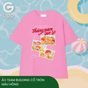Á́o team building cổ tròn màu hồng