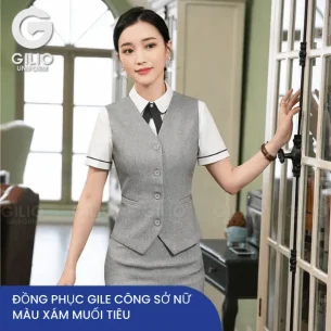 Đồng phục áo Gile công sở nữ màu xám