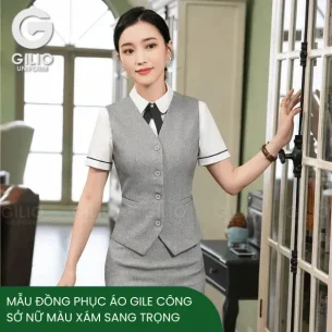 Mẫu đồng phục áo Gile công sở nữ màu xám sang trọng