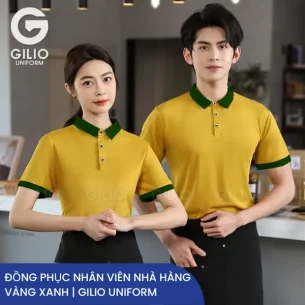 đồng phục nhân viên phục vụ nhà hàng vàng xanh