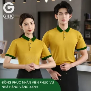 Đồng phục nhân viên phục vụ nhà hàng vàng xanh