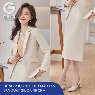 Đồng phục vest nữ màu kem