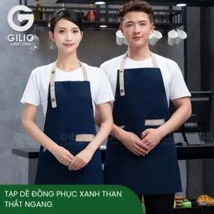 Tạp dề đồng phục xanh than thắt ngang