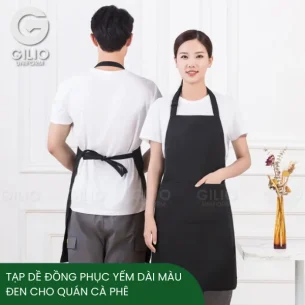 Tạp Dề Đồng Phục Yếm Dài Màu Đen Cho Quán Cà Phê