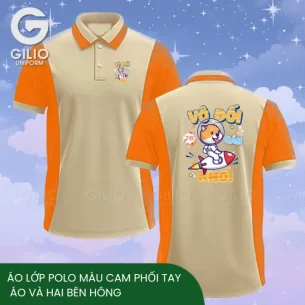 Áo Lớp Polo Màu Cam Phối Tay Áo Và Hai Bên Hông