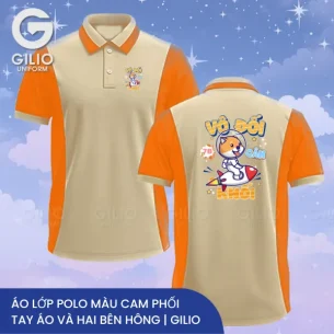 Áo Lớp Polo Màu Cam Phối Tay Áo Và Hai Bên Hông