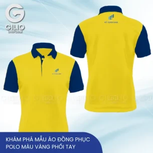 Áo đồng phục polo màu vàng phối tay