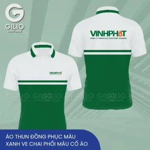 Áo thun đồng phục màu xanh ve chai phối màu cổ áo