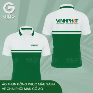 Áo thun đồng phục màu xanh ve chai phối màu cổ áo