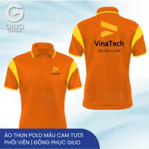 Áo thun polo màu cam tươi phối viền