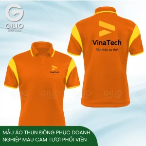 Mẫu áo thun đồng phục doanh nghiệp màu cam tươi phối viền