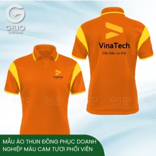 Mẫu áo thun đồng phục doanh nghiệp màu cam tươi phối viền