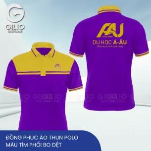 Áo thun polo màu tím bo dệt