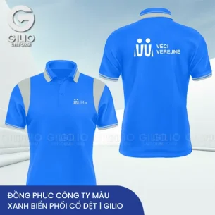 Đồng phục công ty màu xanh biển cổ dệt