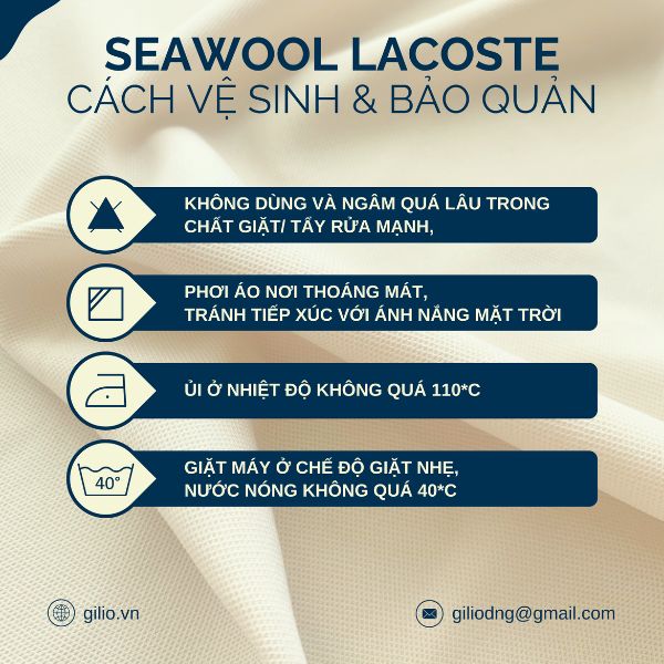 Cách bảo quản và vệ sinh vải Seawool Lacoste