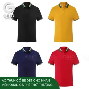 Áo thun cổ bẻ dệt theo yêu cầu cho nhân viên quán cà phê thời thượng 2024