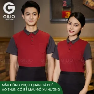 99 mẫu đồng phục quán cà phê áo thun cổ bẻ màu đỏ xu hướng 2024