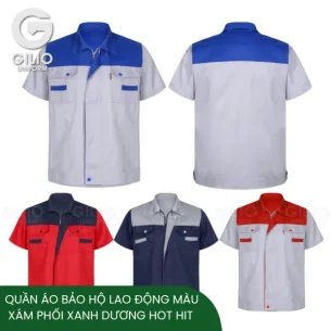 MẪU QUẦN ÁO BẢO HỘ LAO ĐỘNG CÔNG NHÂN MÀU XÁM PHỐI XANH DƯƠNG HOT HIT
