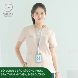 Bộ Scrubs Bác sĩ, quần áo Blouse cổ tim, đồng phục Spa, Thẩm mỹ viện, Điều dưỡng, Phòng mổ, Nha Khoa chất phổ thông đẹp