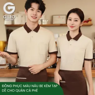 Đồng phục màu nâu be phong cách kèm tạp dề cho quán cà phê vintage tại Đà Nẵng
