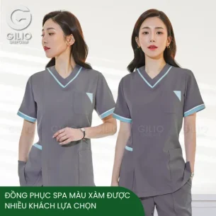 Đồng phục spa màu xàm đươc nhiều khách lựa chọn