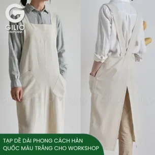 Tạp Dề Dài Phong Cách Hàn Quốc Màu Trắng Cho Workshop