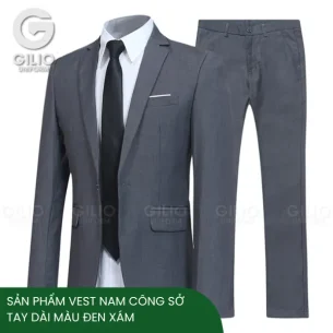 Sản Phẩm Vest Nam Công Sở Tay Dài Màu Đen Xám