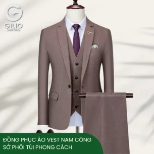 Đồng Phục Áo Vest Nam Công Sở Phối Túi Phong Cách Hàn Quốc