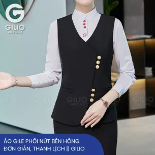 Áo gile phối nút bên hông