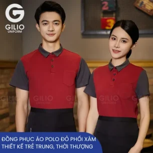 Áo polo đỏ phối xám