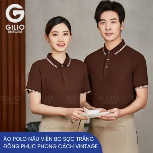 Áo polo nâu viền bo sọc trắng