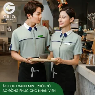 áo polo xanh mint phối cổ áo đồng phục cho nhân viên