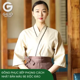 Đồng Phục Bếp Phong Cách Nhật Bản Màu Be Độc Đáo