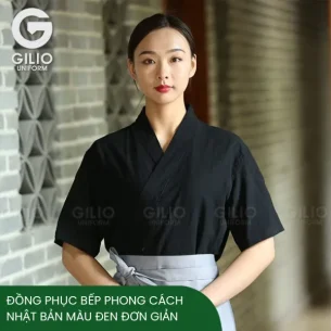 Đồng Phục Bếp Phong Cách Nhật Bản Màu Đen Đơn Giản