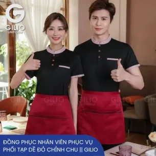 Đồng phục nhân viên phục vụ phối tạp dề đỏ