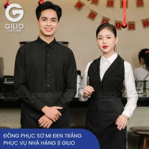 Đồng phục sơ mi đen trắng phục vụ nhà hàng