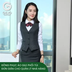 Đồng Phục Áo Gile Phối Túi Đơn Giản Cho Quản Lý Nhà Hàng